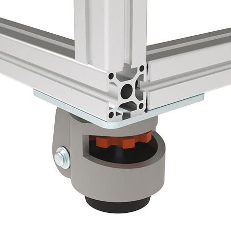 Lifting foot aluminum die-cast, roller D62, square top plate 110x110mm with heart hole shape - Image 2