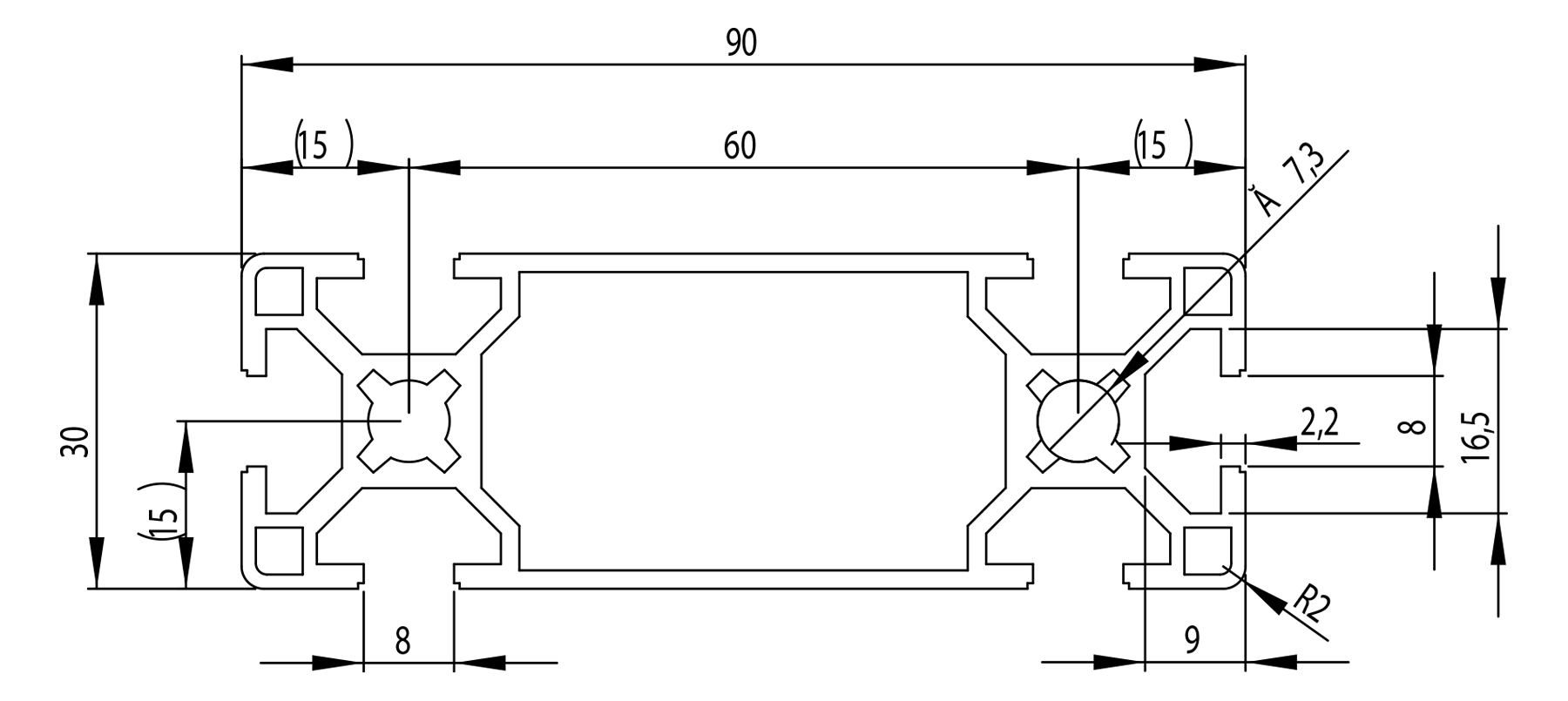 BSB 30 x 90 alumiiniprofiili