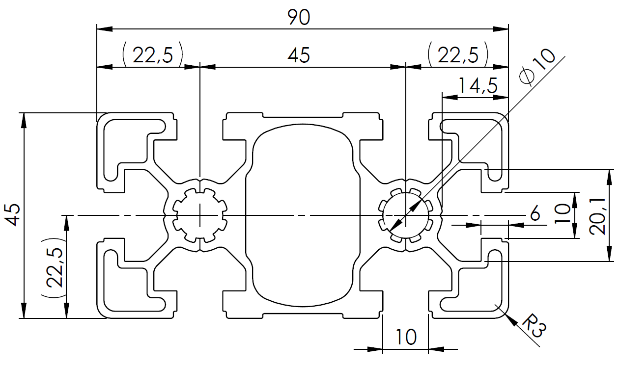 BSB 45 x 90 L alumiiniprofiili