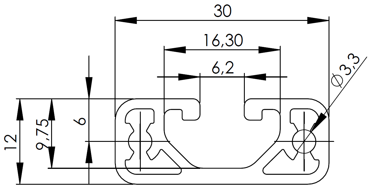 ISB 30 x 12 alumiiniprofiili