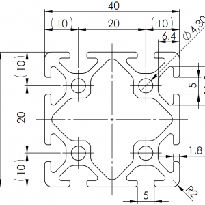 ISB 40 x 40 Slot 5 alumiiniprofiili