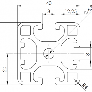 ISB 40 x 40 L 1N alumiiniprofiili 1 ura suljettu