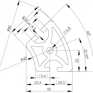 ISB 40 x 80L R45 alumiiniprofiili
