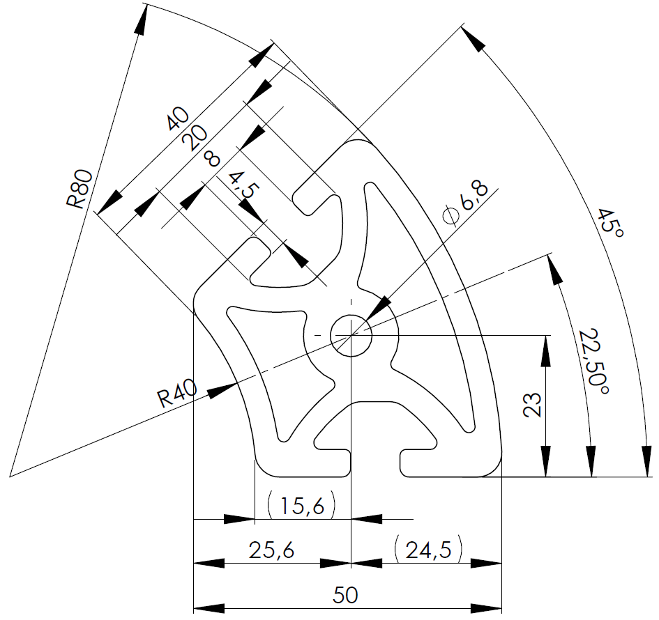 ISB 40 x 80L R45 alumiiniprofiili