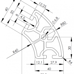 ISB 40 x 80L R60 alumiiniprofiili