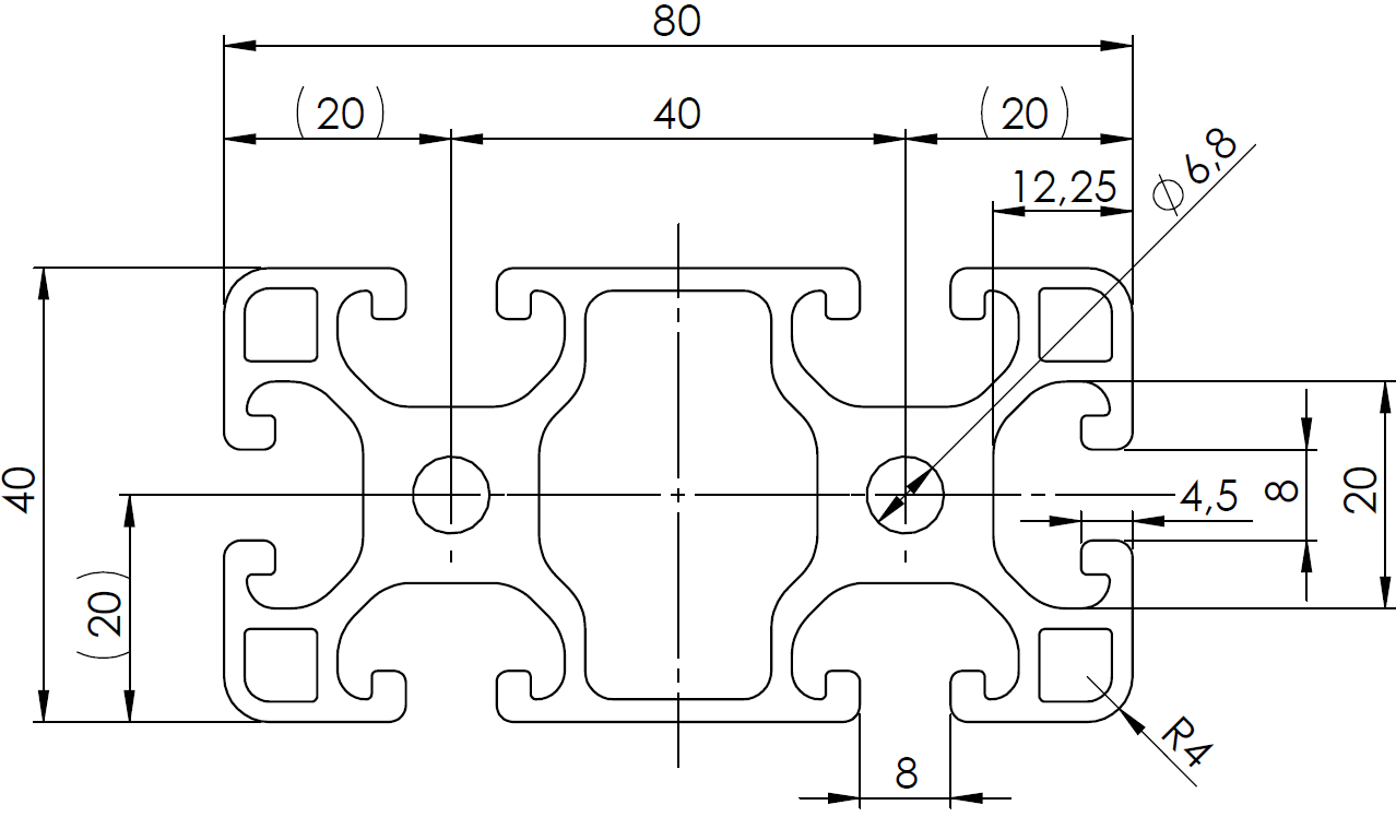 ISB 40 x 80 L alumiiniprofiili, musta
